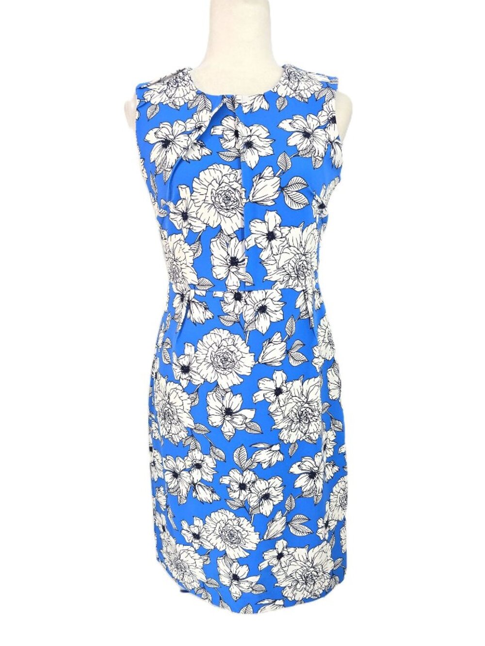 Banana Republic Royal Blue White Floral Sleeveless Sheath Dress Women Size 4